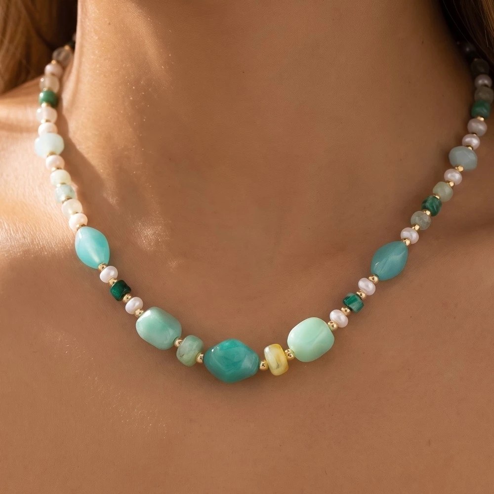 Mixed Irregular Turquoise Resin Beaded Necklace