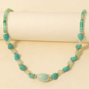 Resin Turquoise And Metallic Beaded Necklace