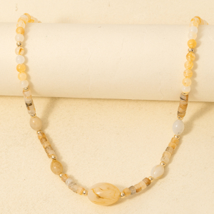 Light Earth Tone Resin And Metallic Beaded Necklace