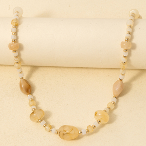 Mixed Light Earth Tone And Metallic Beaded Necklace