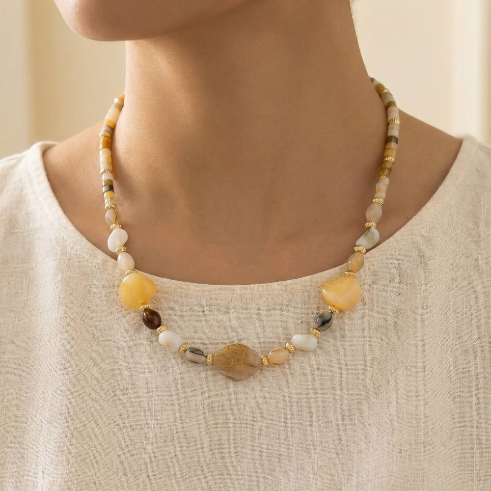 Mixed Irregular Earth Tones Resin Beaded Necklace