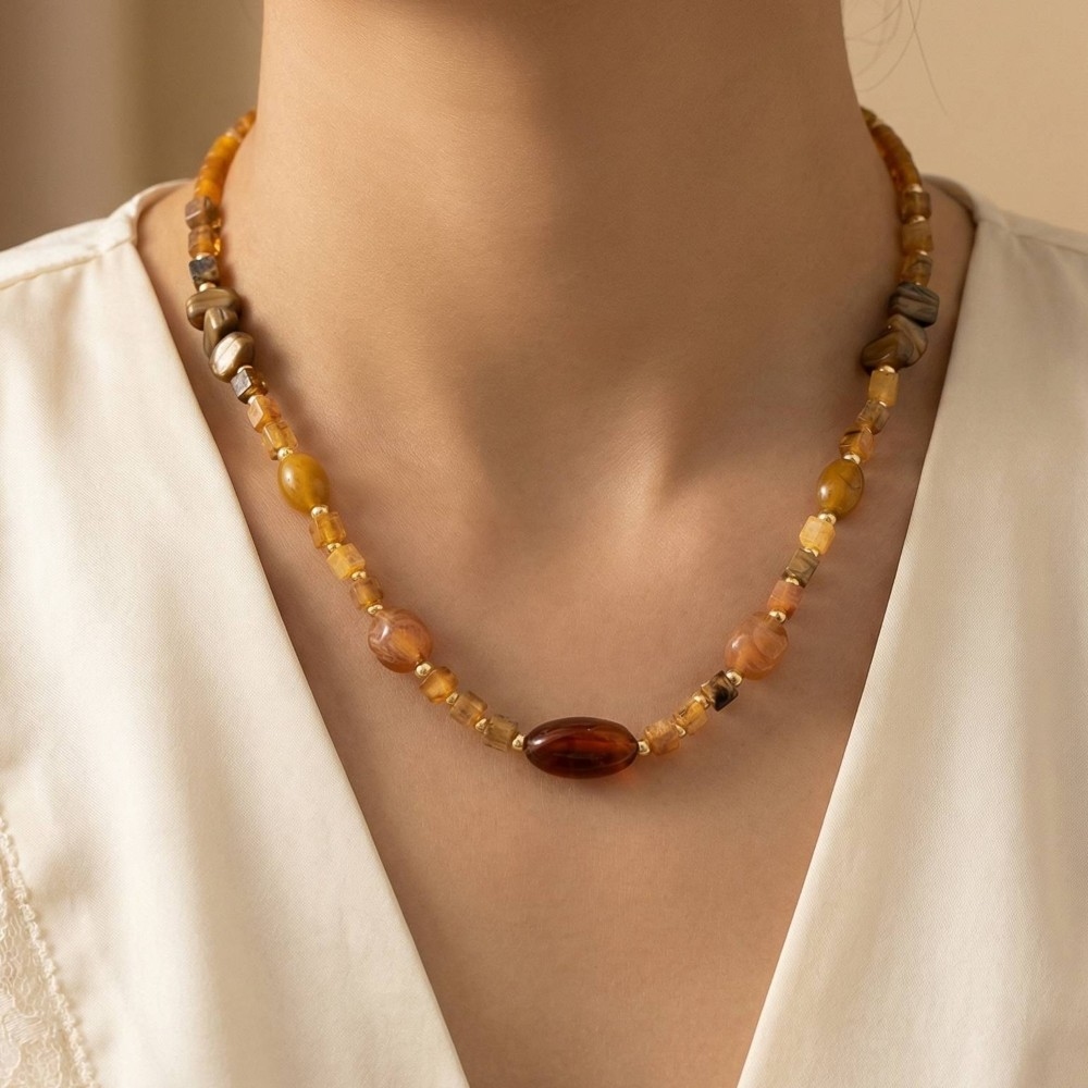 Mixed Irregular Amber Resin Beaded Necklace