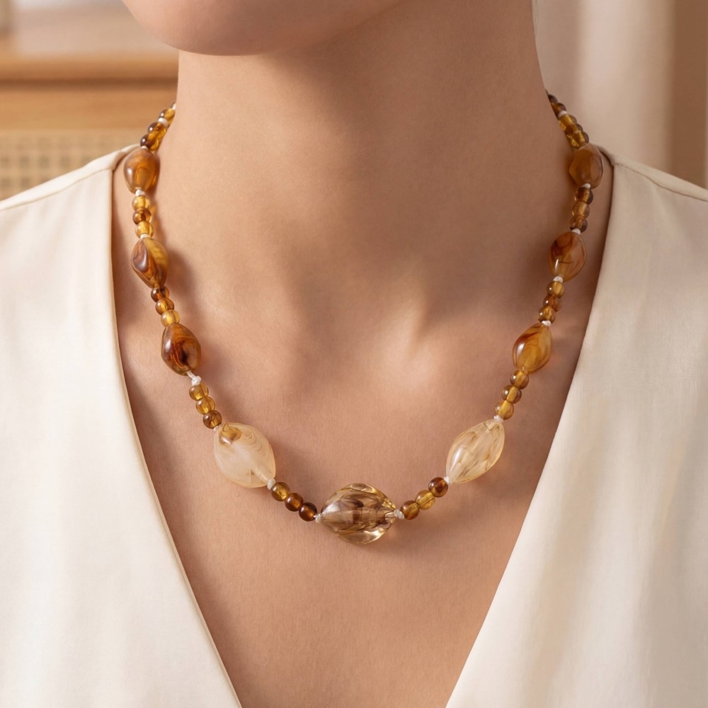 Mixed Amber Resin Beaded Necklace