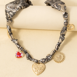 Heart And Coin Charms Bandana Necklace