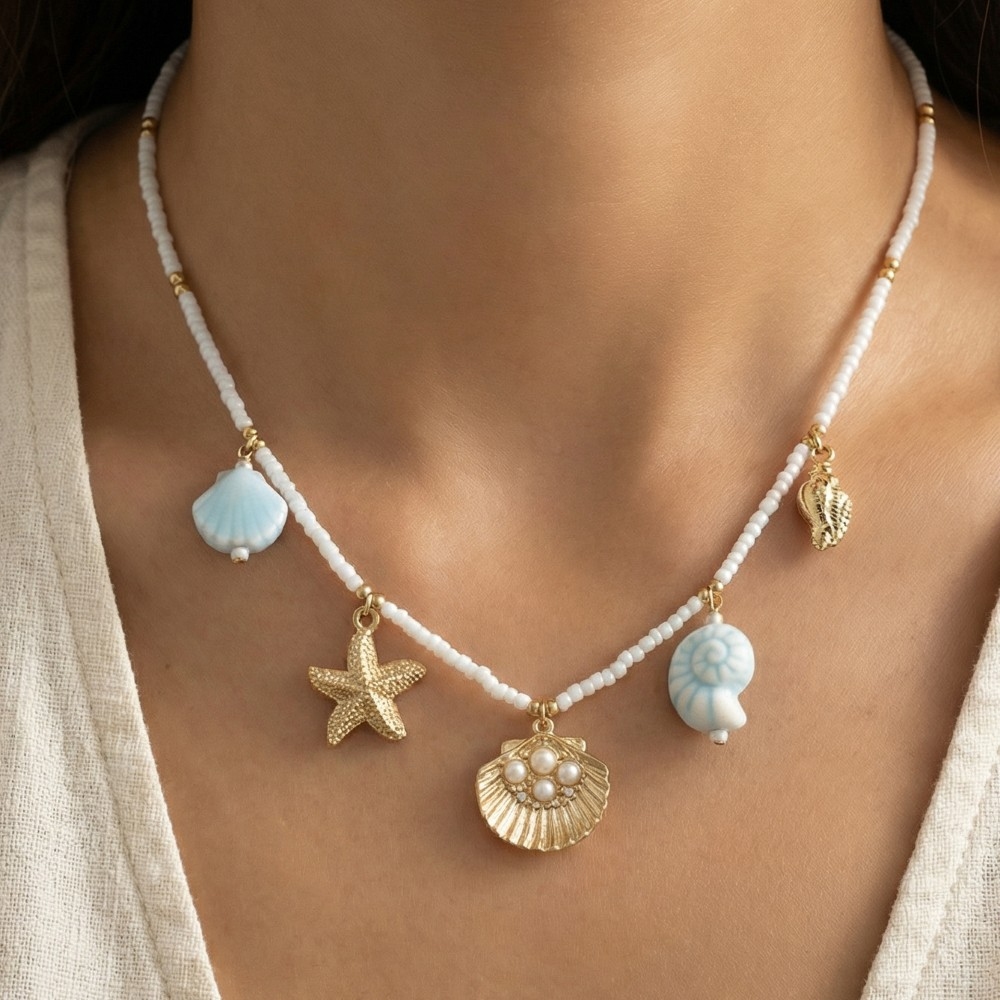 Sealife Charms Beaded Pendant Necklace