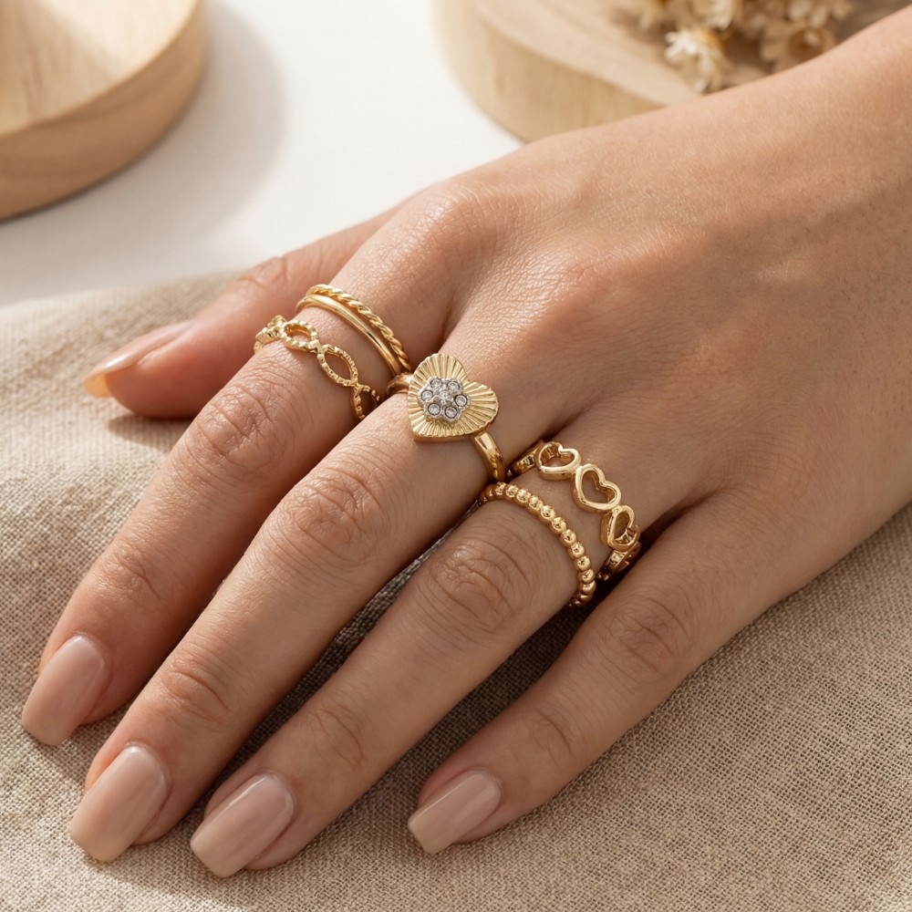 Five Piece Heart Rings Set