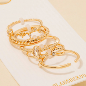 5Pc Assorted Cz Band Rings Set