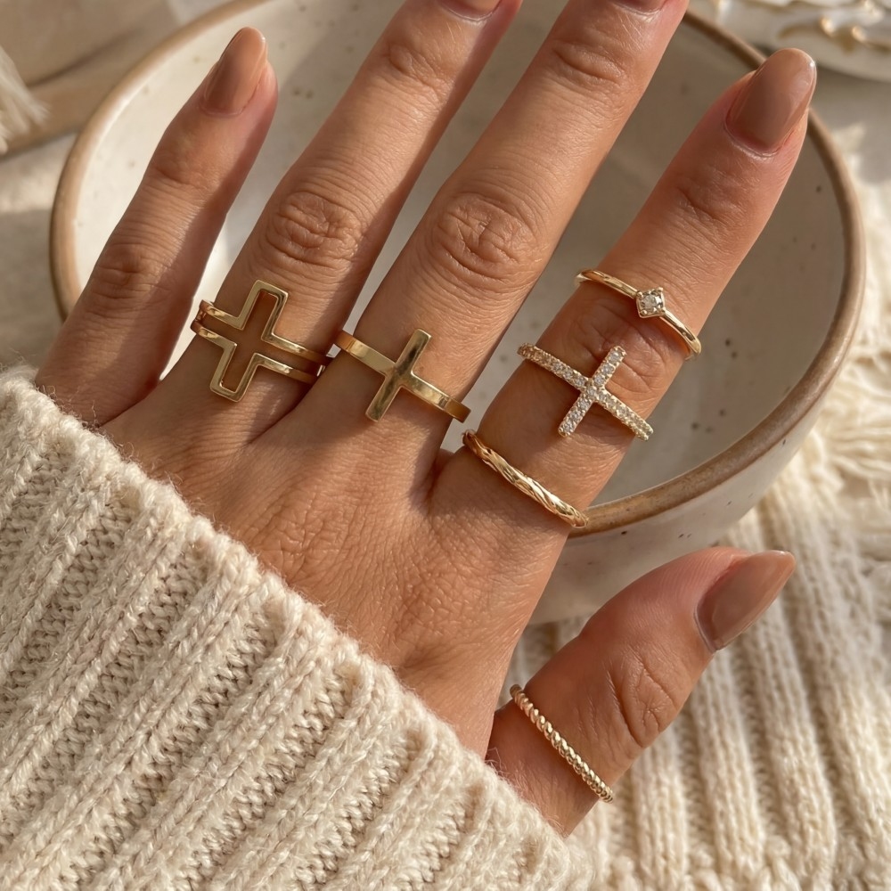 Six Piece Assorted Cross Rings Set