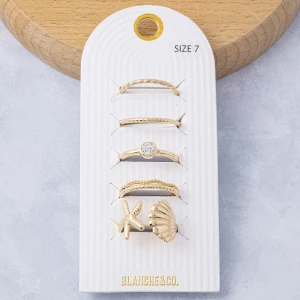 Starfish And Shell Sea Life Five Piece Ring Set