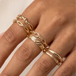 5 Piece Gold Textured Band Ring Stack Set