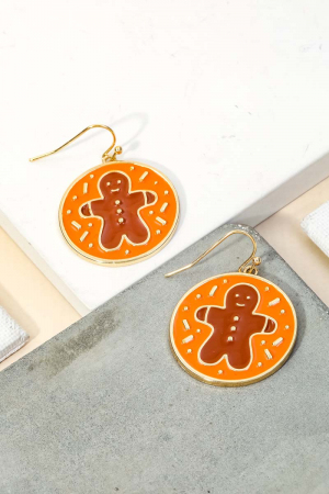 Gingerbread Man Coin Disc Christmas Earrings