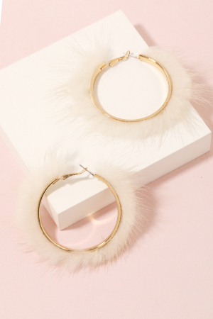 Furry Metallic Accent Hoop Earrings