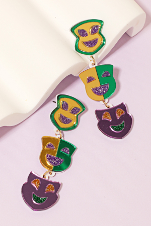 Mardi Gras Mirror Masks Chain Dangle Earrings