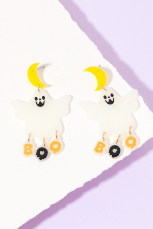 Glow In The Dark Moon And Ghost Halloween Dangle Earrings