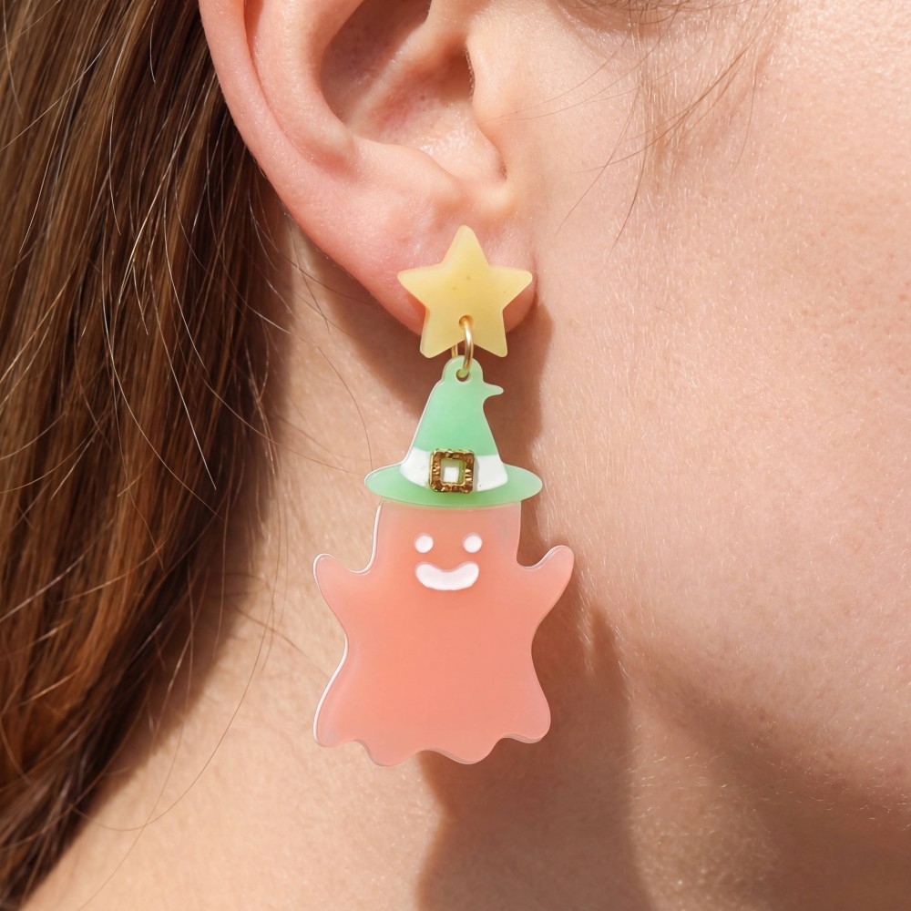 Glow In The Dark Witch Hat Halloween Ghost Dangle Earrings