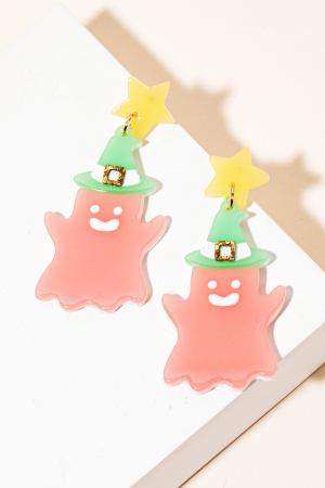 Glow In The Dark Witch Hat Halloween Ghost Dangle Earrings
