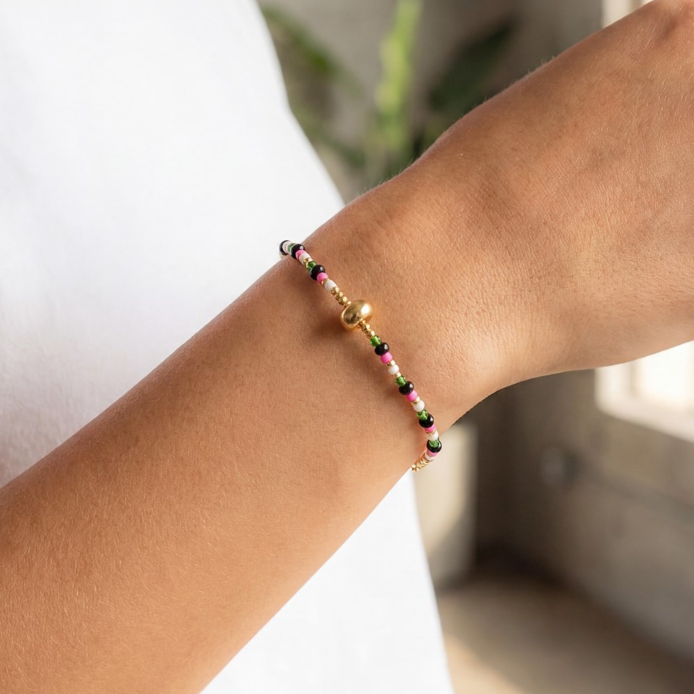 Assorted Mini Stainless Steel With Glass Beads Bracelet