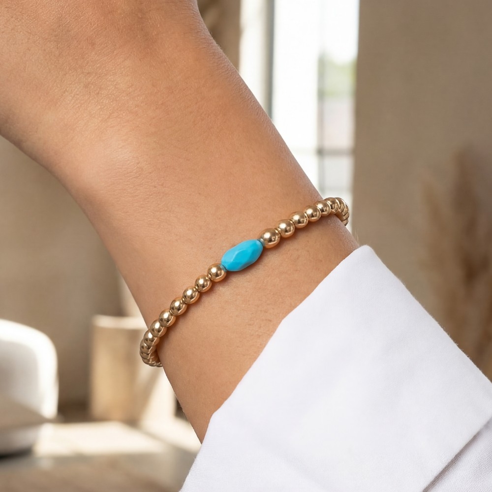 Metallic Beads Oval Charm Bracelet