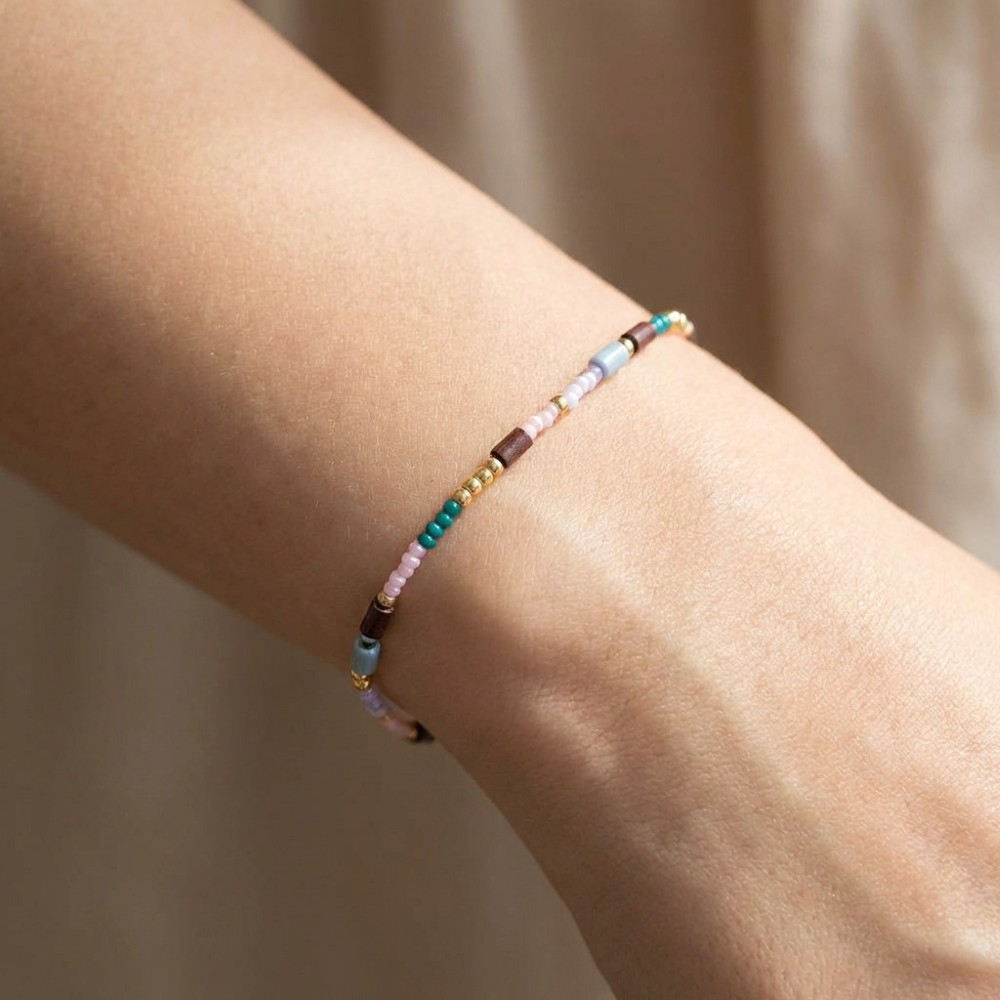 Mixed Colorful Seed And Tube Beaded Elastic Bracelet