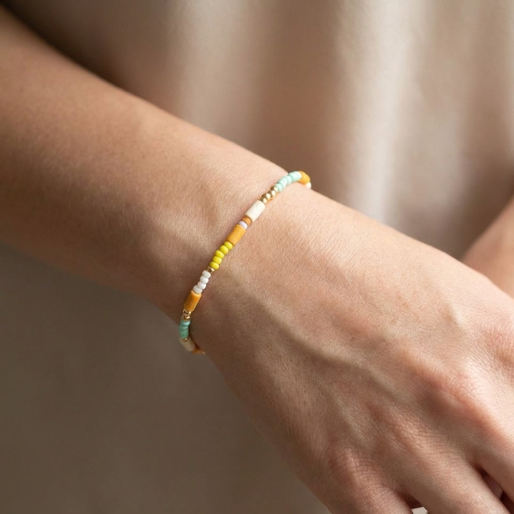 Colorful Seed And Tube Beaded Elastic Bracelet