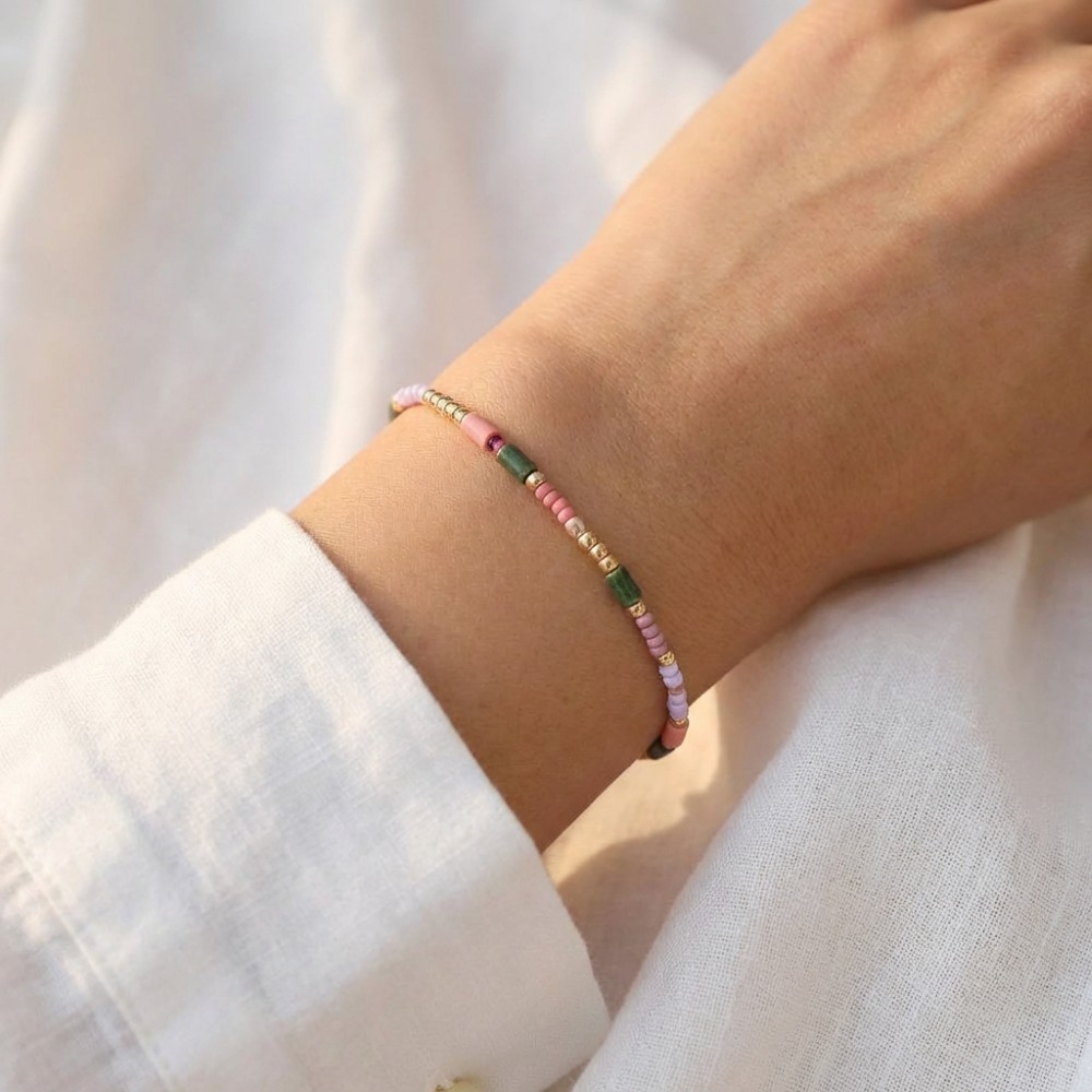 Assorted Colorful Seed And Tube Beaded Elastic Bracelet