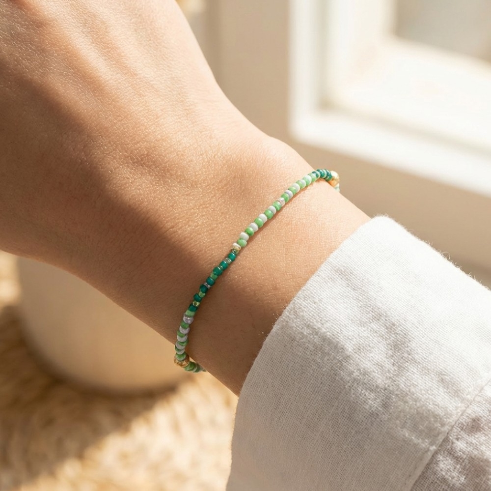 Green Tones Mini Beaded Bracelet
