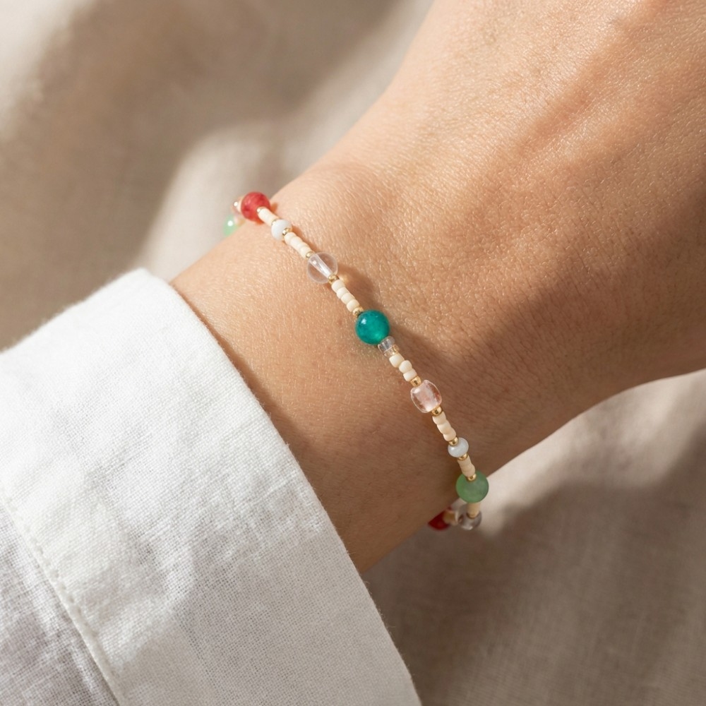 Mixed Glass And Stone Beads Bracelet