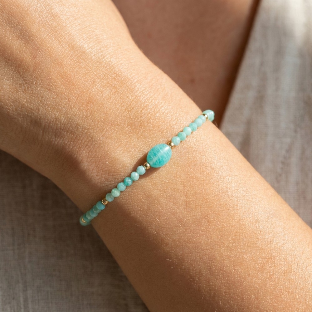 Faceted Stone Charm Mini Beaded Bracelet