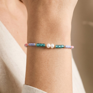Multicolor Tube Bead & Pearl Stretch Bracelet