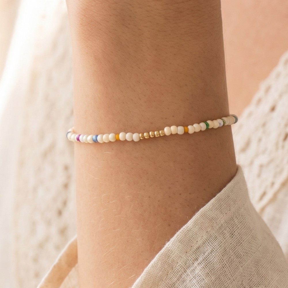 Pearl Multi Color Bead Stretch Bracelet