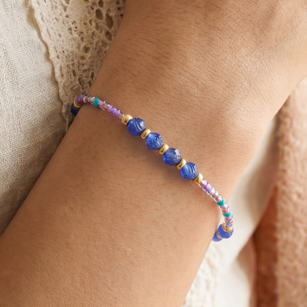 Mixed Seed & Faceted Ball Bead Stretch Bracelet