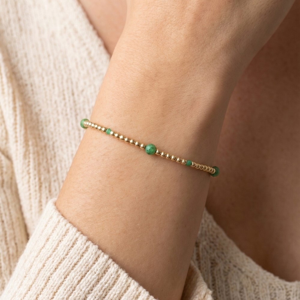 Bead Green Stone Accent Stretch Bracelet