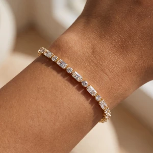 Alternating Baguette And Round Cz Slider Bracelet