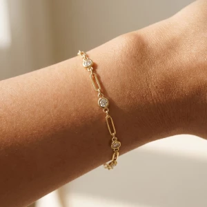 Bar Link Bracelet With Round Cz Stations