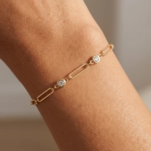 Paperclip Bar Bracelet With Bezel Cz Stations