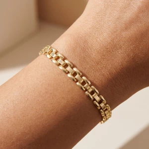 Wide Flat Panther Link Chain Bracelet