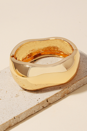Warped Metallic Wide Hinge Bangle Bracelet