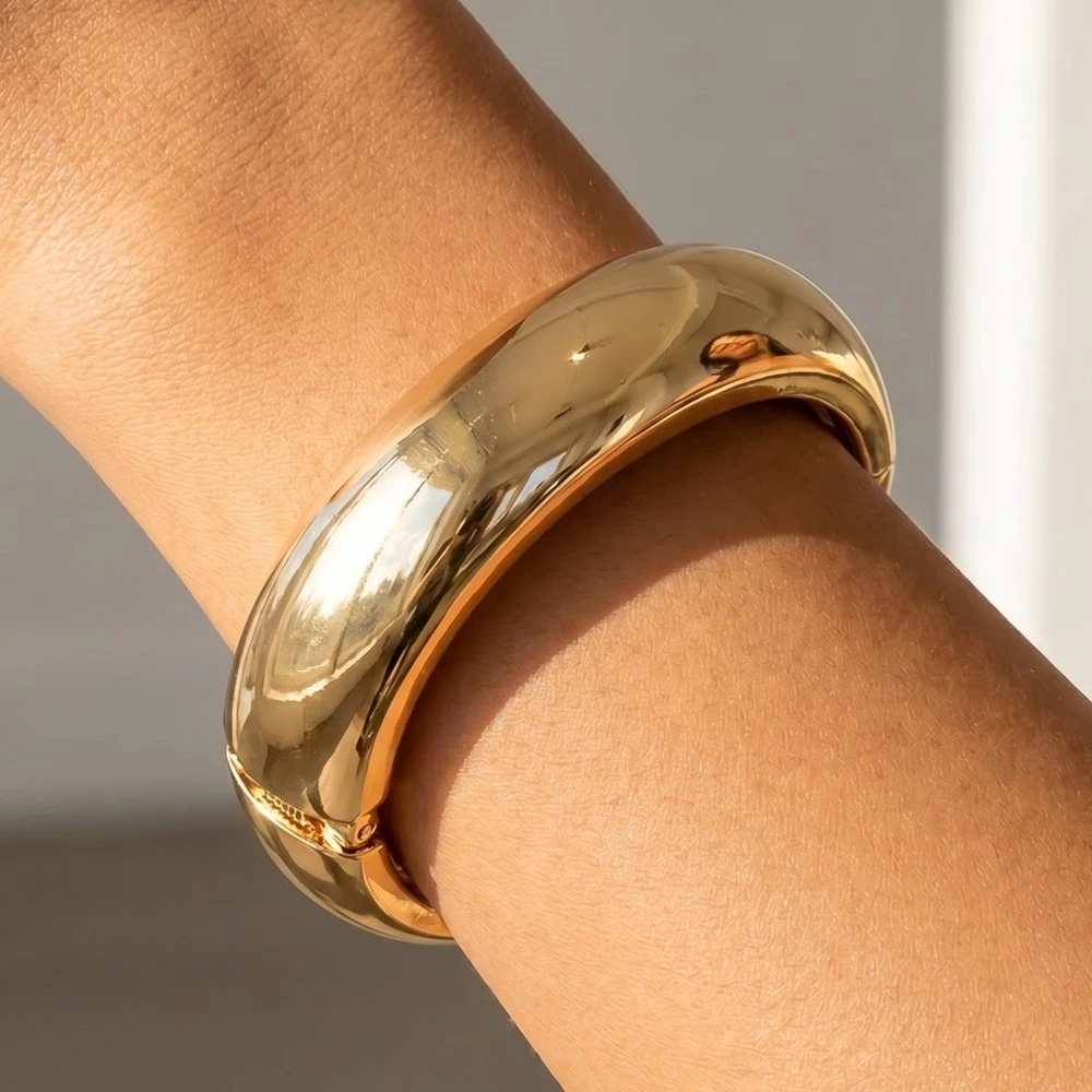 Wide Beveled Hinge Bangle Bracelet