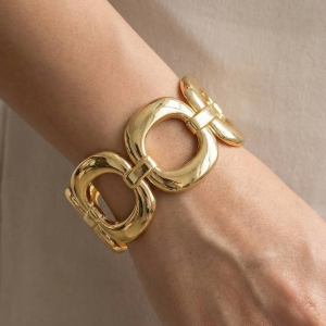 Gold Dipped Large Solid Hoop Hinge Bangle Bracelet