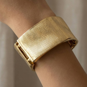Gold Dipped Ridged Irregular Hinge Bangle Bracelet