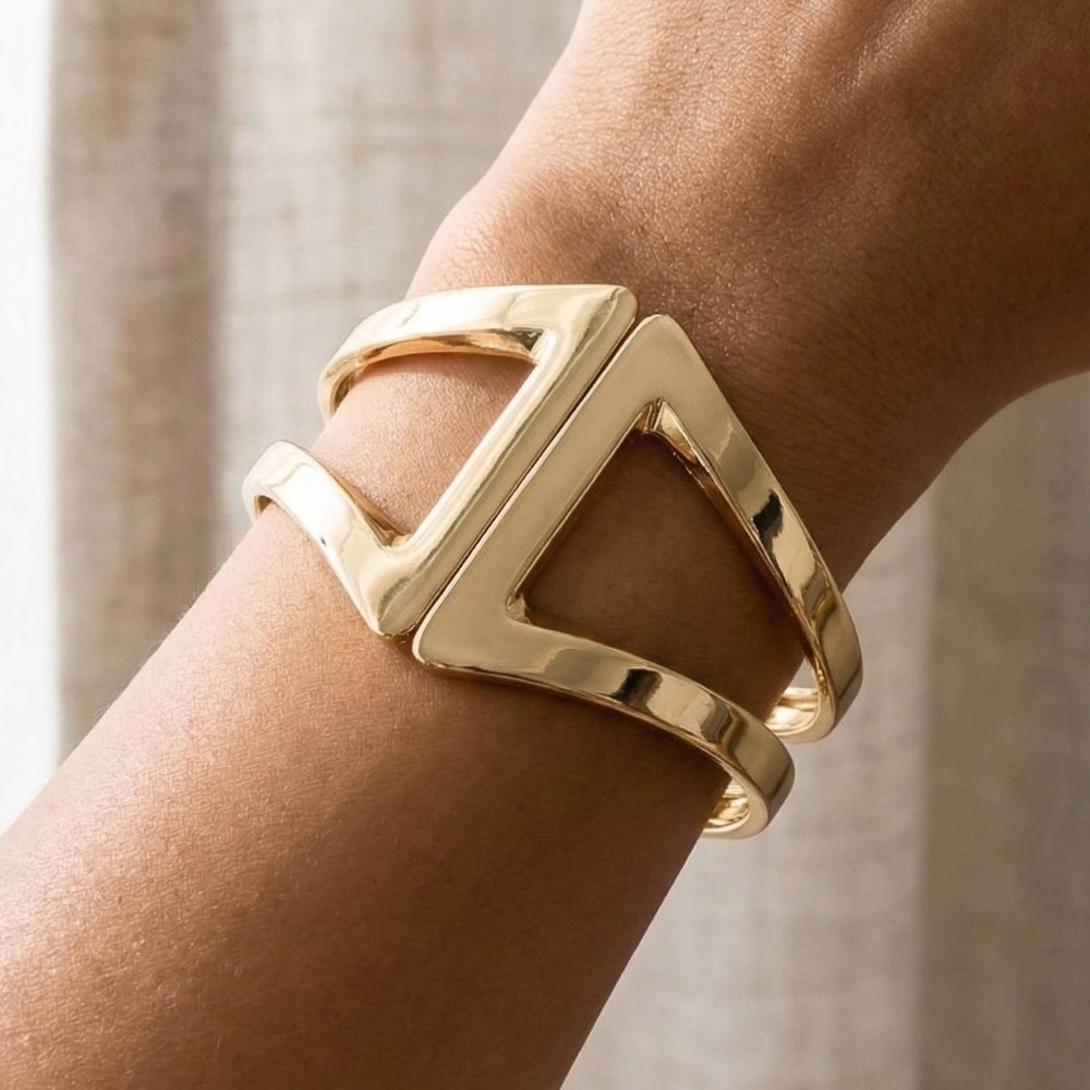 Gold Dipped Wide Hinge Bangle Bracelet Set