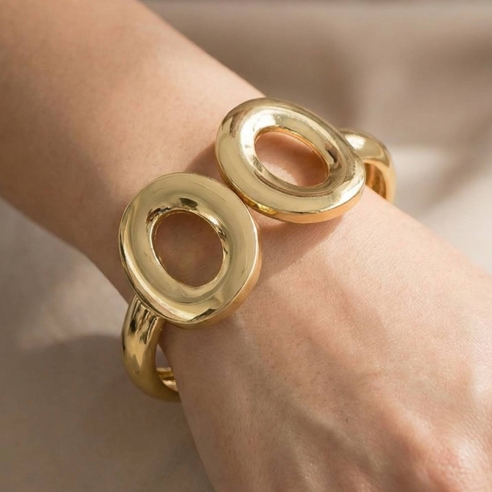 Gold Dipped Double Hoop End Hinge Bangle Bracelet