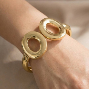 Gold Dipped Double Hoop End Hinge Bangle Bracelet