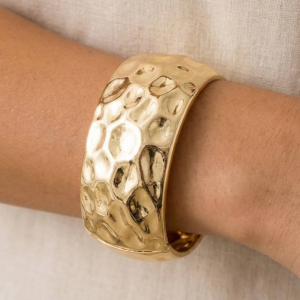 Gold Dipped Hammered Curved Hinge Bangle Bracelet