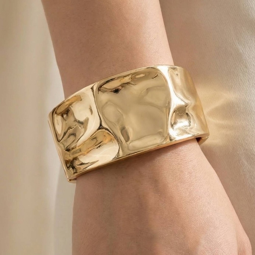 Gold Dipped Wide Warped Hinge Bangle Bracelet