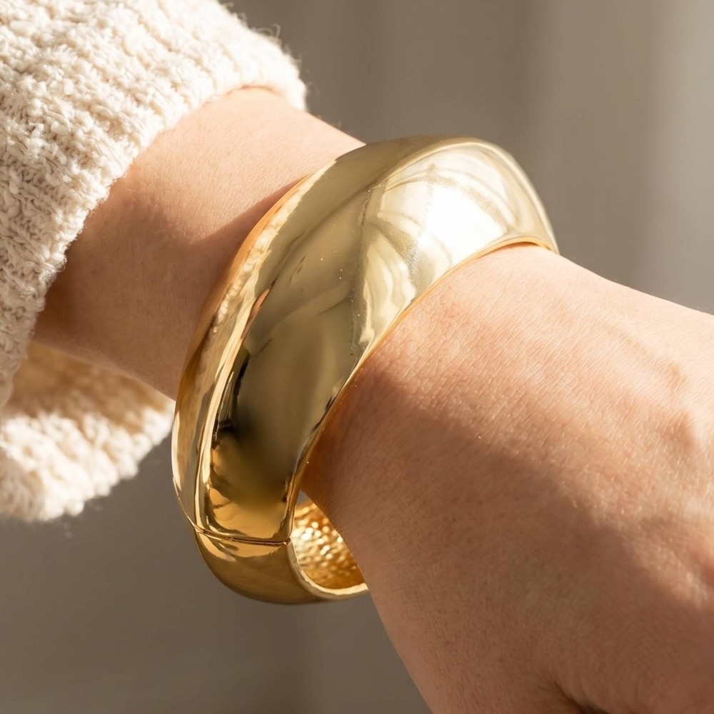 Chunky Puffy Dome Hinged Bangle Bracelet