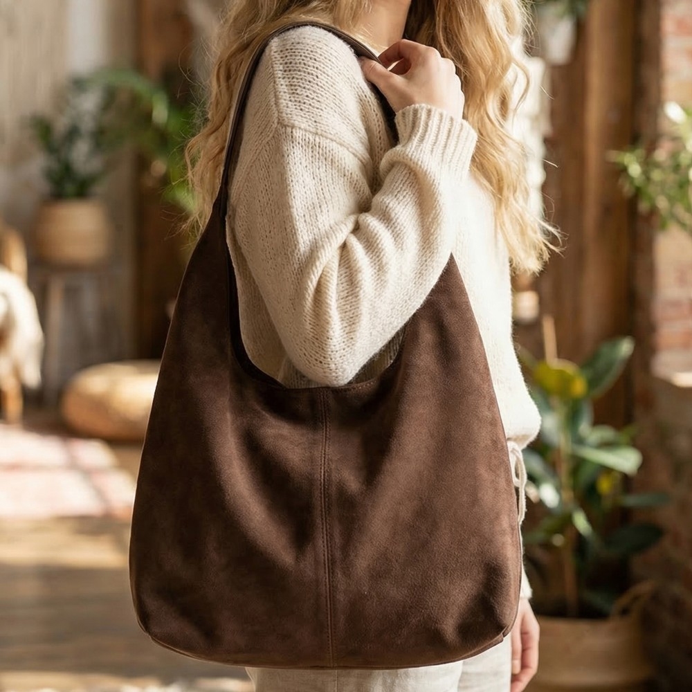 Oversized Minimalist Sude Hobo Shoulder Bag