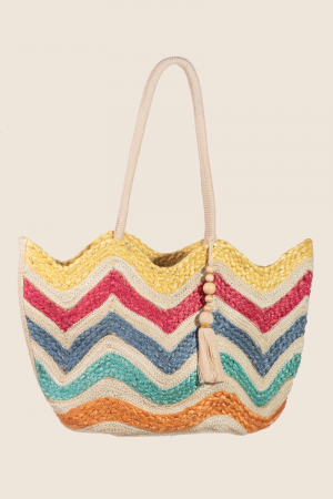 Intricate Striped Jute Knit Tote Bag