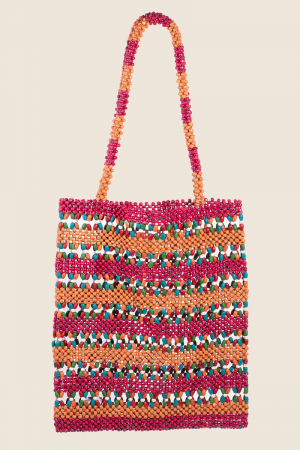Vibrant Wooden Beaded Tote Bag