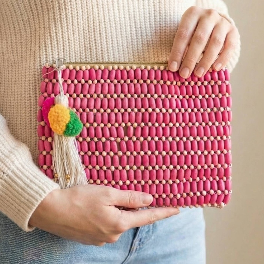 Wooden Beaded Rectangle Bag